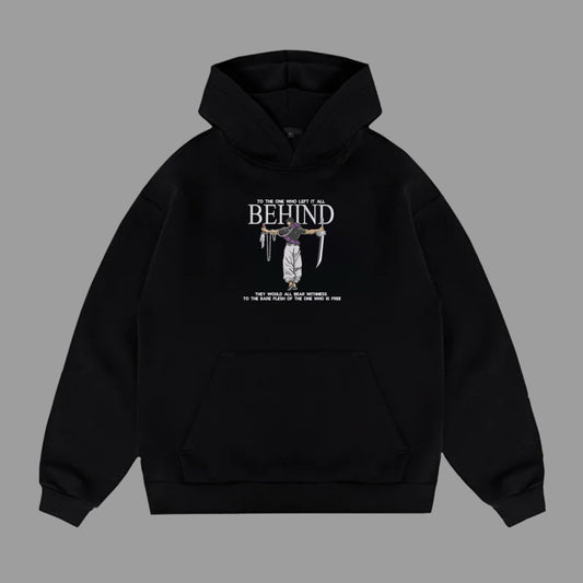 Behind hoodie
