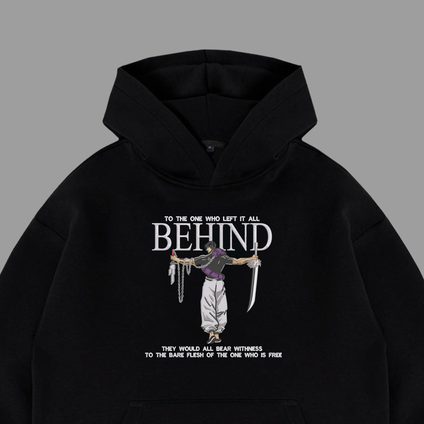 Behind hoodie