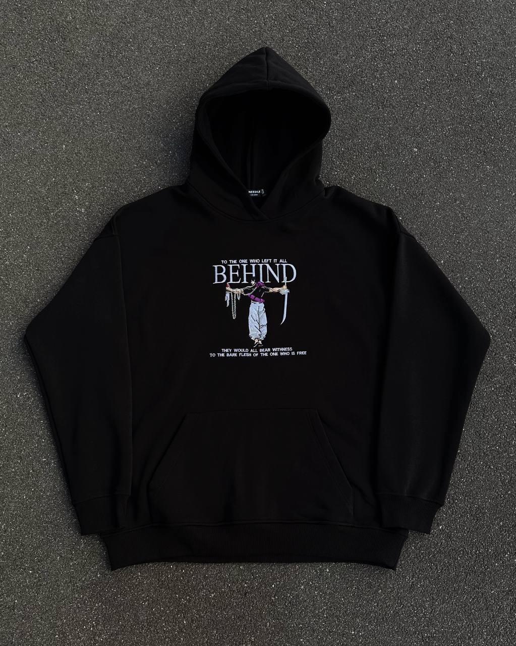 Behind hoodie