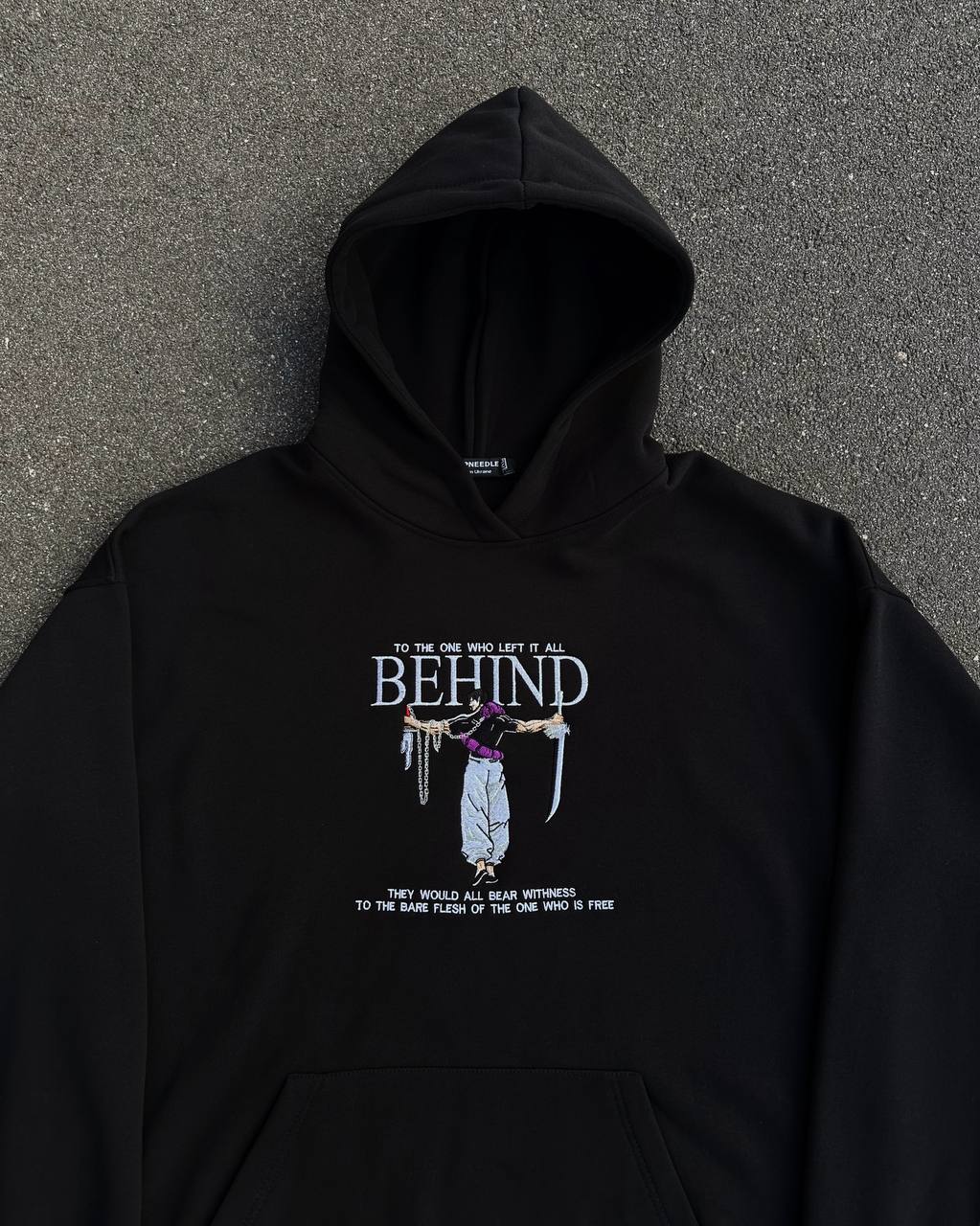 Behind hoodie