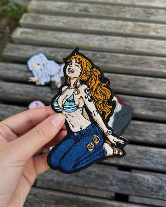 Anime Girl Embroidered Patch – Orange Hair Tattoo