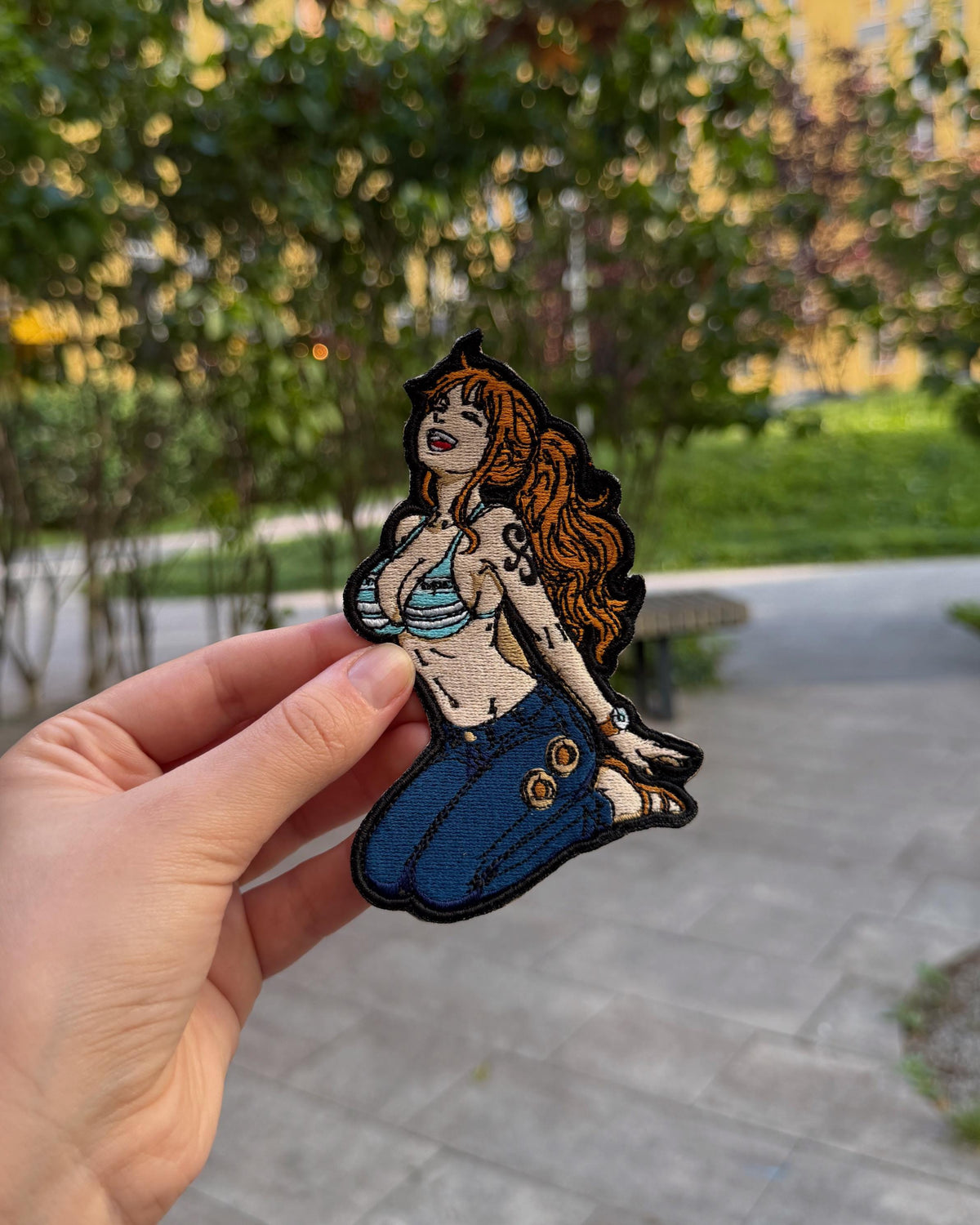 Anime Girl Embroidered Patch – Orange Hair Tattoo