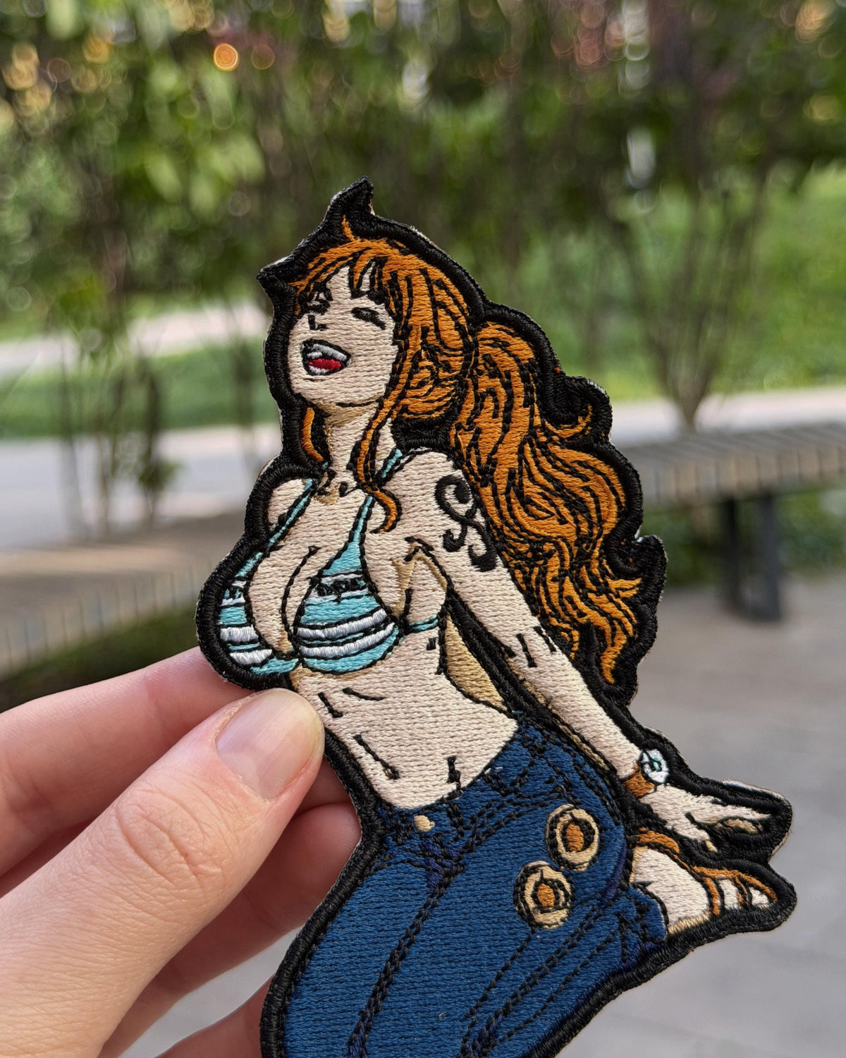 Anime Girl Embroidered Patch – Orange Hair Tattoo