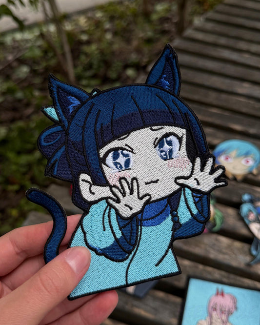 Blue Cat Girl Embroidered Patch
