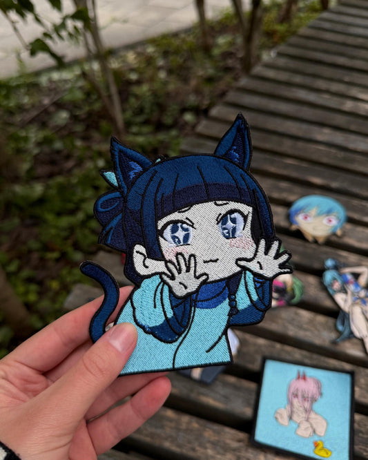 Blue Cat Girl Embroidered Patch