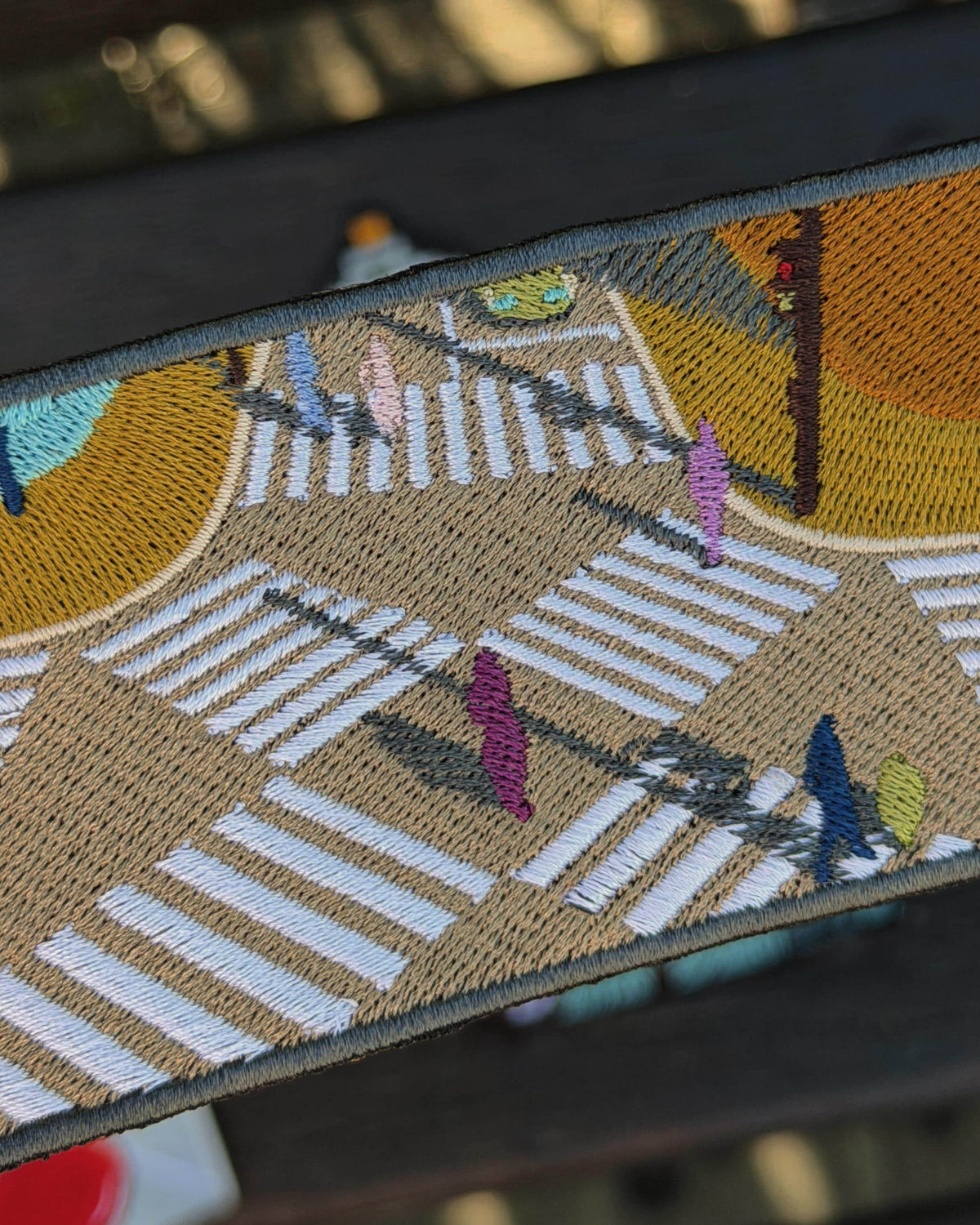 Aerial Crosswalk Embroidered Patch, Golden Hour City Intersection Art