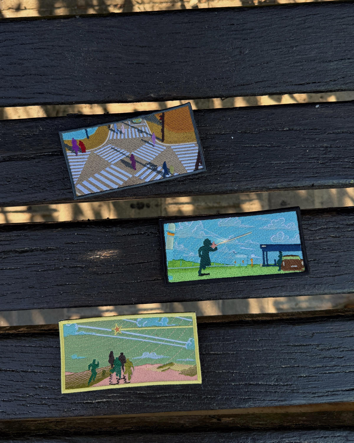 Surreal Landscape Embroidered Patch, Dreamy Twilight Scene, Walking Figures, Star (Sew-on)