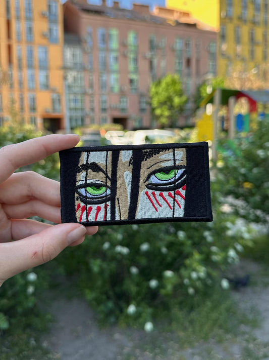 Anime Eyes Embroidered Patch, Manga Style Green Eye Applique, Otaku Gift for Jackets