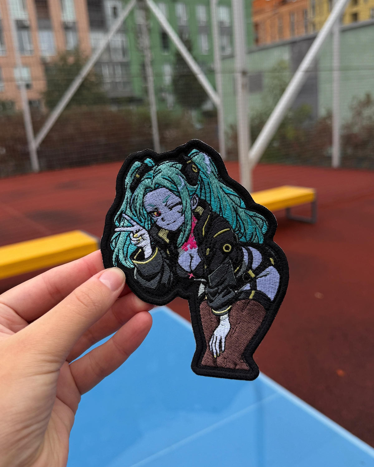 Neon Mint Anime Girl Embroidered Patch